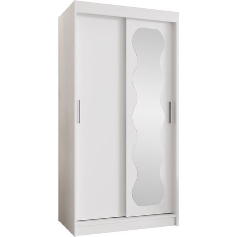 Armoire Hartford 578, Blanc, 200x100x62cm, Portes d'armoire: Coulissantes, Nombre d'étagères: 3