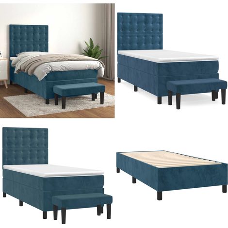 Boxspringbett mit Matratze Dunkelblau 100x200 cm Samt - Samtbett - Boxspringbett - Doppelbett - Bettauflage - Nachttisch - Home & Living (1/5)
