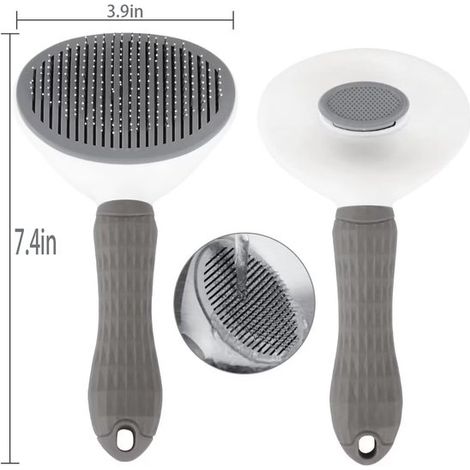 Set di 2 spazzole districanti - Manico antiscivolo - Ago regolabile a 60° - Rimuove facilmente il sottopelo morto - Per animali a pelo lungo o corto - Grigio (1/5)