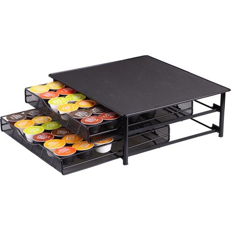 Boîte de rangement pour capsules, organiseur de dosettes de café de type tiroir, métal noir double couche (contient 72 capsules Dolce Gusto)