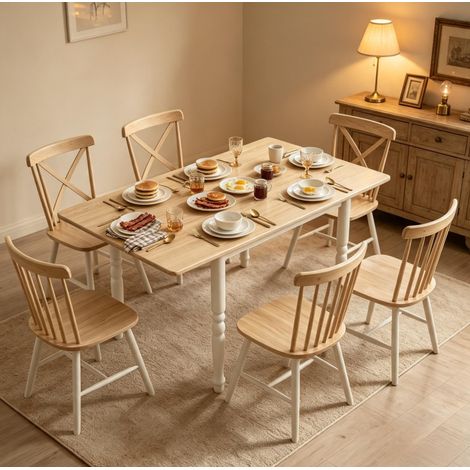 Mesa de comedor plegable 134/104/74 x 80 x 75 cm en roble y blanco, extensible y estable (1/5)