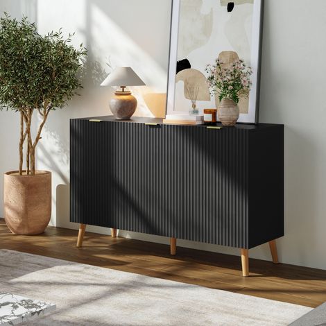 Credenza Nand Madia con 3 Ante Scanalate 120x40x76 cm Nero