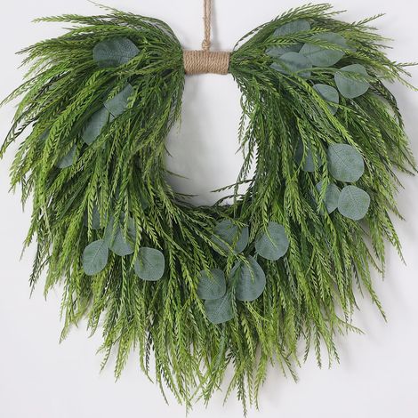 Couronne de Porte Artificielle en Forme de Cœur avec Herbe de Pampa et Eucalyptus, Décoration Printemps Été pour Porte d'Entrée, Mur, Fenêtre et Style Maison de Campagne (1/5)