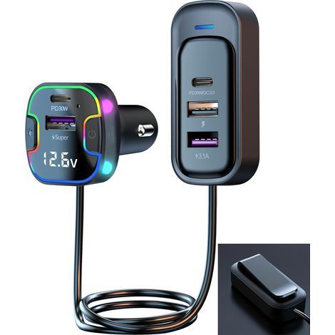 Chargeur de Voiture USB C 75W avec 5 Ports QC 3.0 PD Voltmètre LED Câble 1,5 Mètre pour 12V/24V Camping-Car Bateau (1/5)