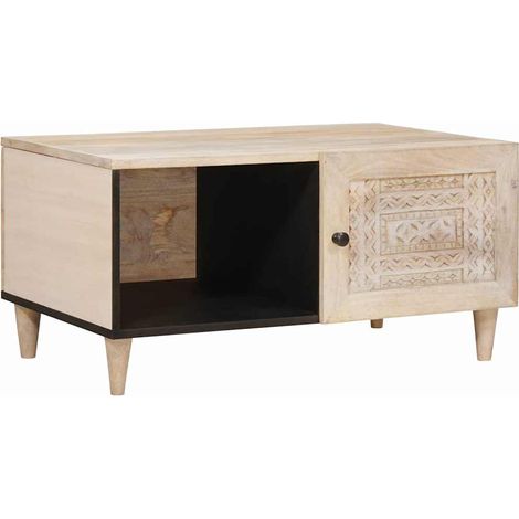 Couchtisch mit Regal Beige 80 x 50 x 40 cm Massivholz Akazie