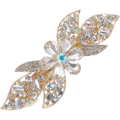 White Metal Crystal Flower Hair Clip for Women (1/5)