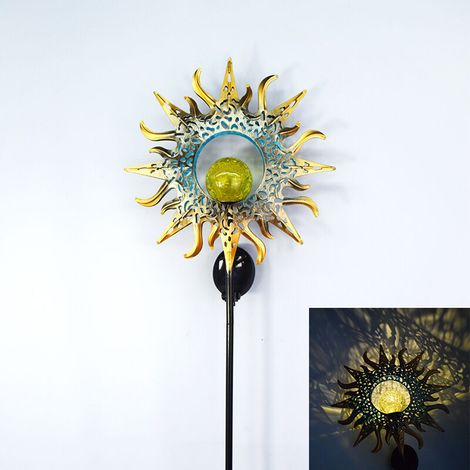 Lampe Solaire - Jardin Extérieur - Piquet Inclus - Allumage Automatique Crépuscule - Verre Craquelé Métal Doré - Lot De 1