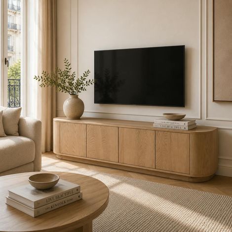 Meuble TV design en chêne clair 4 portes LOREN (1/5)