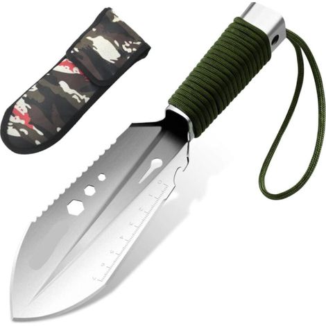 (Argent) Pelle de Camping, 8 en 1Pelle de Survie Multifonction Mini Portable Pelle de Militaire Pelle Tactique pour Couper Branches, Camping, Bivouac, Survie, Randonnée et Jardinage. (1/5)