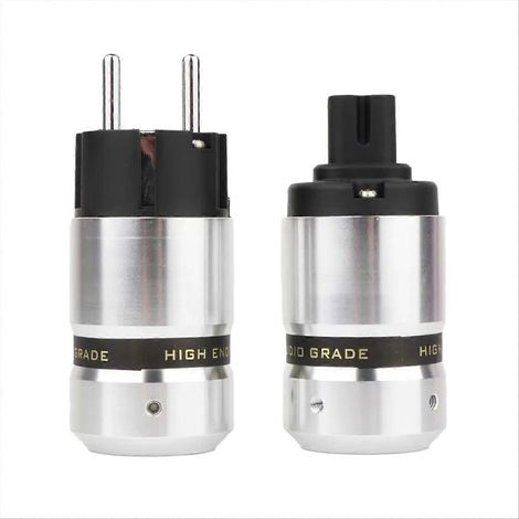 Connecteur audio Schuko mâle plaqué rhodium avec fiche IEC C7 en forme de 8 et prise femelle IEC C7, prise UE (1/5)