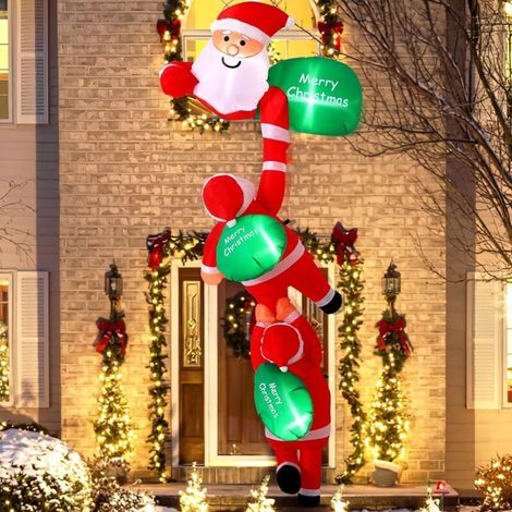 Père Noël gonflable de 2 m avec sac cadeau, 3 pièces Décoration de statue de Noël gonflable suspendue du Père Noël avec lumière LED Décoration de jardin Modèle gonflable Ornements du Père Noël grimpan (1/5)
