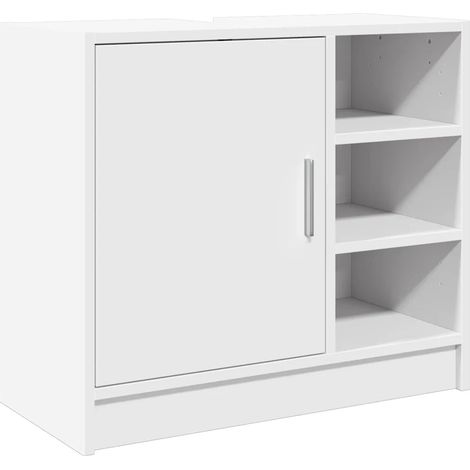 Armoire de lavabo moderne rangement optimal salle de bain 63 x 29 x 55 cm en bois d'ingénierie blanc (1/5)