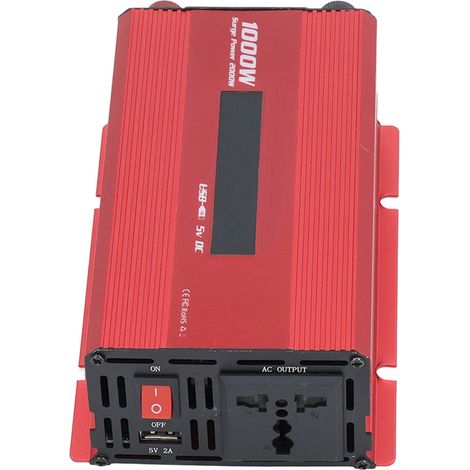Onduleur 1000W écran LED convertisseur courant DC12V vers AC220V solaire voiture avec pinces crocodiles et allume-cigare (1/5)