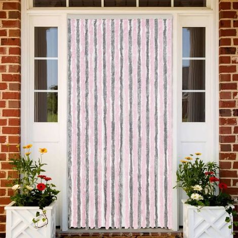 Rideau anti-mouches gris argenté et rose 100x220 cm chenille (1/5)