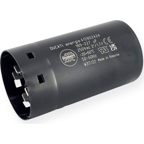 Ducati Energia – Condensateur de démarrage 189-227µF – Tension 250Vac – Cosses faston 6.3mm – Longueur 84mm – Ø45,5mm pour moteurs 220V (1/3)