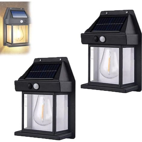 Outdoor Solar Wall Lamp, Solar Tungsten Wall Light, Solar Motion Sensors Wall Lights, Outside Outdoor Lights for Yard (2PCS,Black) (1/5)