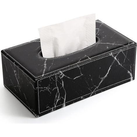 Caja de pañuelos rectangular de piel (mármol negro)