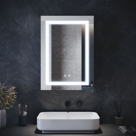 ELEGANT Bathroom Cabinet with Shaver Socket Bathroom Mirror Cabinet, Adjustable Glass Shelves Demister and Sensor Stainless Steel Cupboard 500x700mm (1/5)
