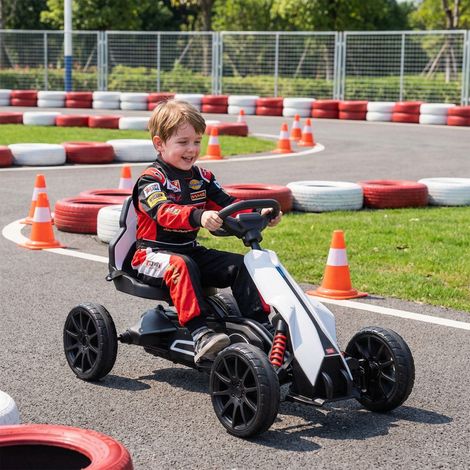 Karting électrique 12 V pour enfants – Vitesse réglable de 3 à 5 km/h – Convient aux enfants de 3 à 8 ans – Siège réglable – Blanc