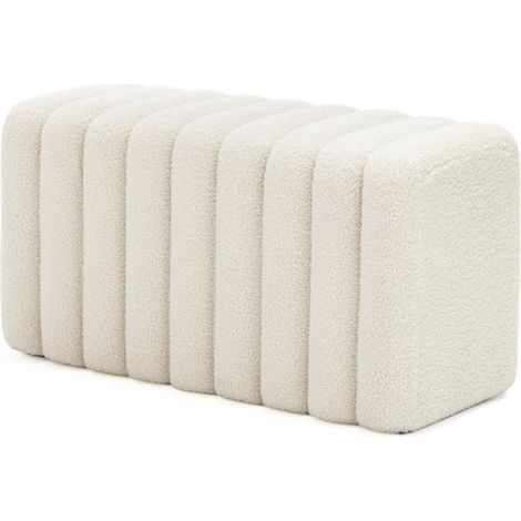 Banc rembourré en tissu bouclette L79cm - Blanc - Leto