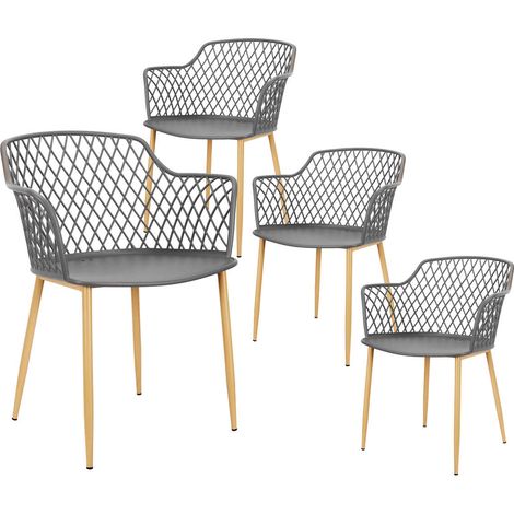 TRESSIE - Lot de 4 Fauteuils Gris Pieds Effet Bois Verni (1/5)