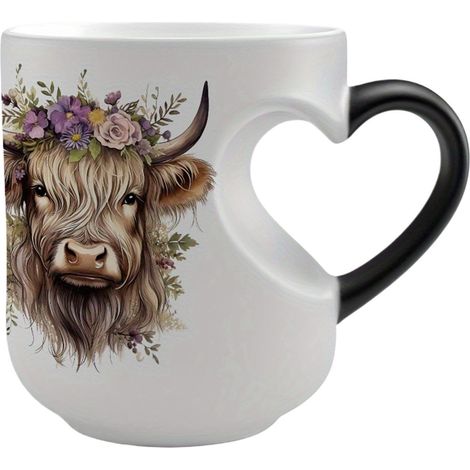 Tasse à café changeante de couleur 400 ml Gobelet Cœur Vache Tasses À Café Des Fêtes Pour Pique-niques Froids Eau Feu De Camp Thé Randonnée Jeux Maisons Camping Whisky (1/5)