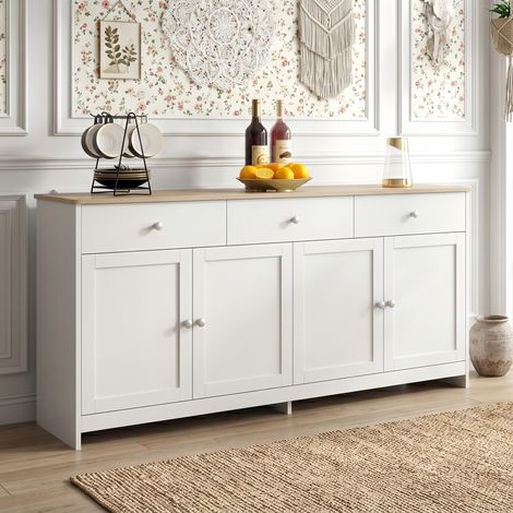 Buffet avec 3 tiroirs et 4 portes 160 x 37 x 75 cm - Buffet de rangement scandinaves, adapté pour salon - Blanc