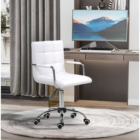 Chaise de bureau pivotante en PVC blanc avec accoudoirs, hauteur d'assise reglable 50-65 cm (1/5)
