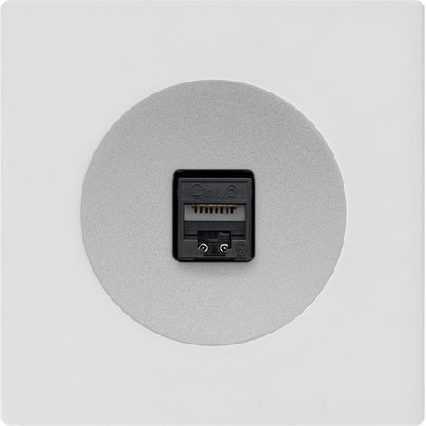 Prise RJ45 CAT6 ALU glossy DOM + plaque simple blanc (1/5)