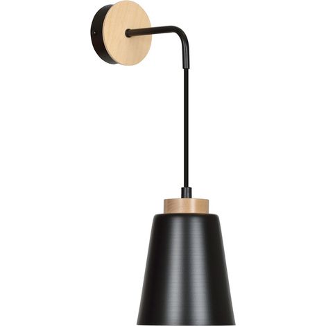 Lampada a Parete Bolero, Acciaio verniciato a polvere, Legno, Nero, 14x25x16 cm