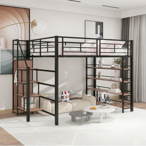 Lit mezzanine 140x200 avec rangements métal noir HAVRYA (1/5)