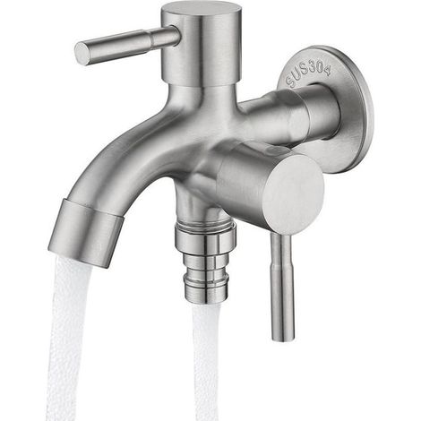 Robinet de jardin à double sortie 1/2 pouce — Robinet d'extérieur bidirectionnel en acier inoxydable antirouille — Kit de robinetterie extérieure — Robinet de puisage pour jardin (1/5)