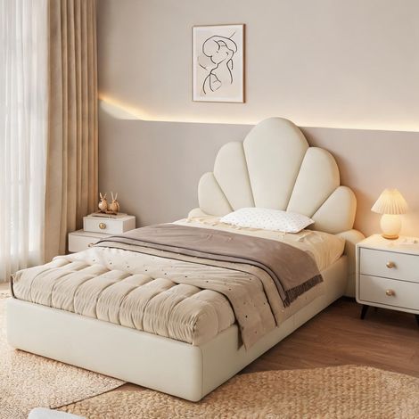 Cadre de lit beige en velours 205 x 137,5 x 103 cm (1/5)