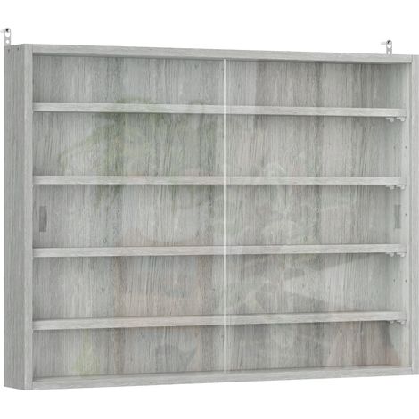 Vetrina per Collezionismo 80x9,5x60 cm a 4 Ripiani Regolabili in Legno con Ante in Vetro Grigio (1/5)