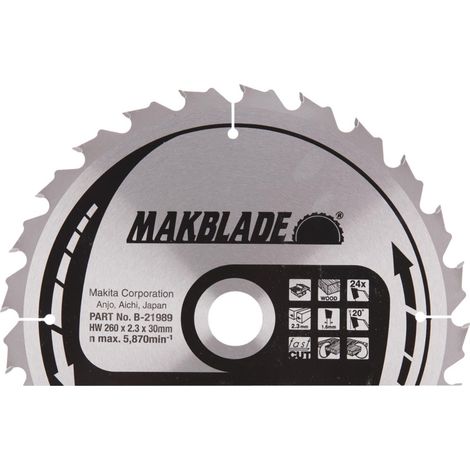 Makita Accessoires - Lame de scie circulaire à bois 260x30 mm, 24 dents B-21989 (1/3)