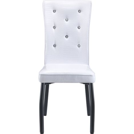 Lot de 4 chaises de salle à manger en simili cuir noir et blanc effet croco avec bouton cristal (1/5)