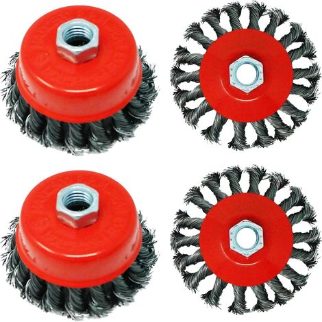 Dapetz ® Twist Knot Wire Brush Set Kit Angle Grinder Flat Wheel And Cup Brush for 4Pcs 115mm Angle Grinder with M14 Thread Crimped Wire Wheel and Cup for Paint, Rust Removal, Weld Cleaning (1/5)