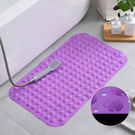 Tapis de Bain Antidérapant - 1 Unité - PVC - Ventouses et Trous Drainage - Salle de Bain - Violet 35x70cm (1/5)