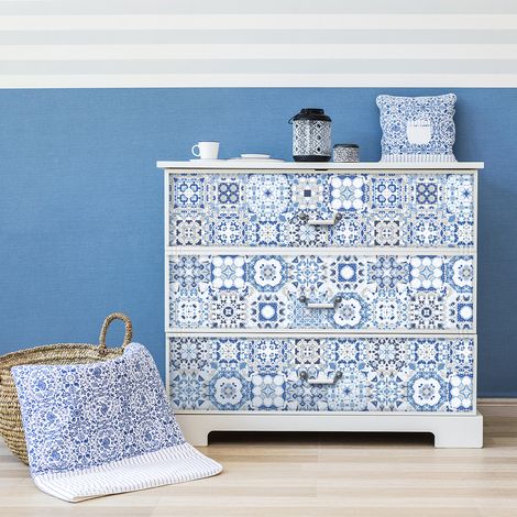 Sticker Mural Carrelage adhésif Cuisine Salle de Bain - 60 STICKERS CARREAUX DE CIMENT MEUBLE SEDENO - 60stickers15x15cm (1/5)
