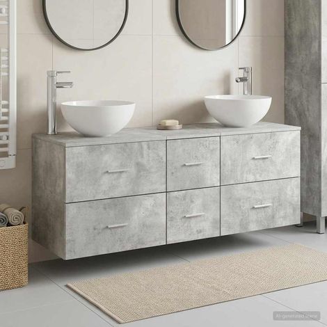 vidaXL Bathroom Cabinet Set 3 pcs Concrete Grey 129 x 41 x 80 cm (1/5)
