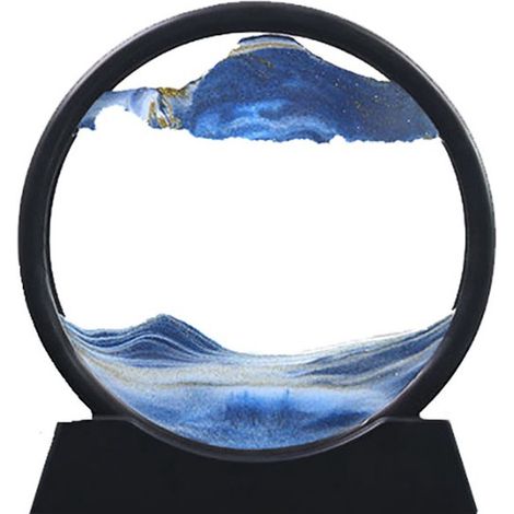 Tableau de sable mouvant 19,5 x 18 cm, décoration artistique avec effet sablier, œuvre moderne pour bureau et table, bleu (1/5)