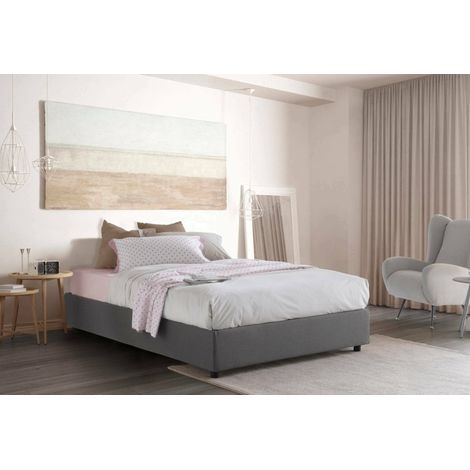 Dmora - Cama matrimonial Dcistan, Cama contenedor con revestimiento de tela, 100% Made in Italy, Apertura frontal, adecuado para colchón 160x190 cm, Gris (1/5)