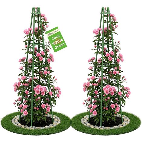 1 Pack Garden Obelisk Trellis, 162 cm Garden Trellis for Climbing Plants, Rustproof Metal Plant Trellis Supports for Roses, Clematis, Potted Vines, Cucumbers, Tomatoes, Indoor Outdoor Use (1/5)