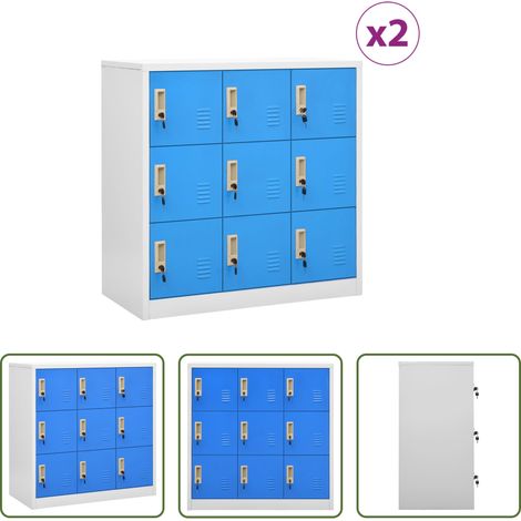 vidaXL Rangement bureau - Armoires à casiers 2 pcs Gris clair et bleu 90x45x92,5 cm Acier (1/5)