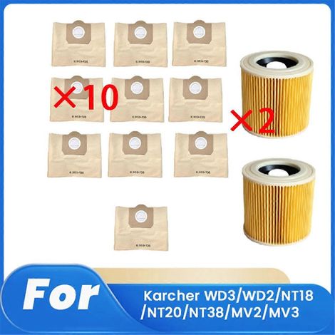 Lot de 12 sacs à poussière et filtres pour Karcher WD3/WD2/NT18/NT20/NT38 (1/5)