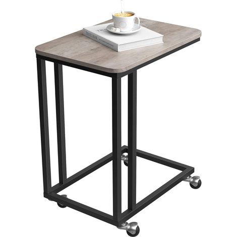 VASAGLE Table d’appoint, Bout de canapé, Table Mobile, avec Cadre en Acier et roulettes, Montage Facile, Style Industriel, pour Salon, Chambre, Balcon, Grège et Noir LNT050B02 par SONGMICS (1/5)
