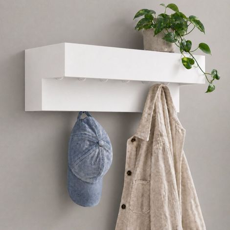 DanDiBo Wandgarderobe mit Ablage 60 cm Metall 96742 Weiß Garderobenleiste Hängegarderobe Garderobenhaken Kleiderhaken Garderobe Wand Hängend Modern