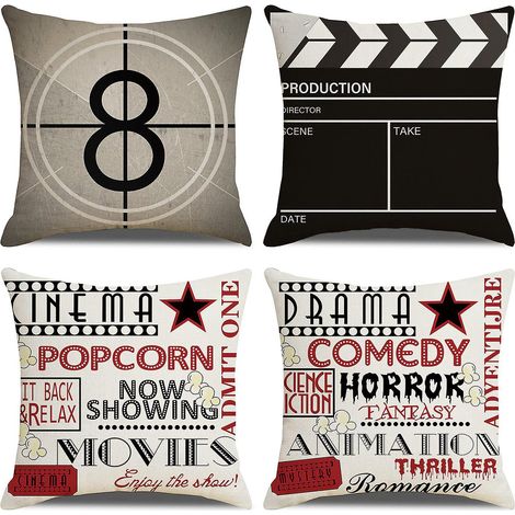 taie D'oreiller, Lot De 4-45 X 45 Cm En Coton Et Lin Imprim Film Rtro Housse De Coussin Carr Pour Lit Voiture De La Maison Canap (1/5)