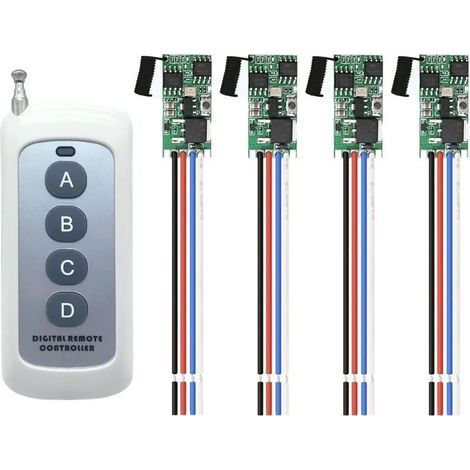Miniatur-Funkschalter 12V, 4-Kanal-Funk-Unidirektionalschalter (vier Module + eine Fernbedienung) (1/4)