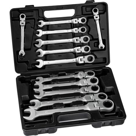 Boîte à outils avec 12 clés cliquet en acier et mixtes noir